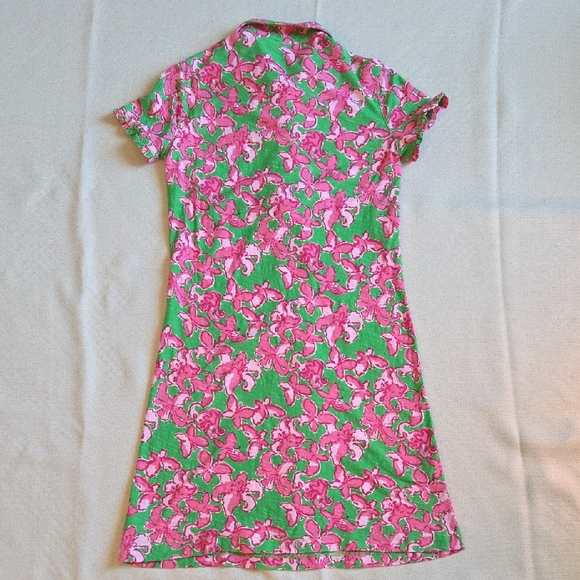 Lilly Pulitzer Pink and Green Butterfly Floral Polo Dress with Ruffles sz Small - Picture 7 of 7